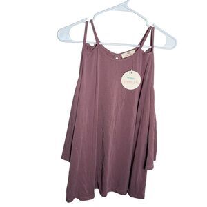 Humming Bird Blouse Women's XL Purple Cold Shoulder 3/4 Sleeve Basic Top NWT